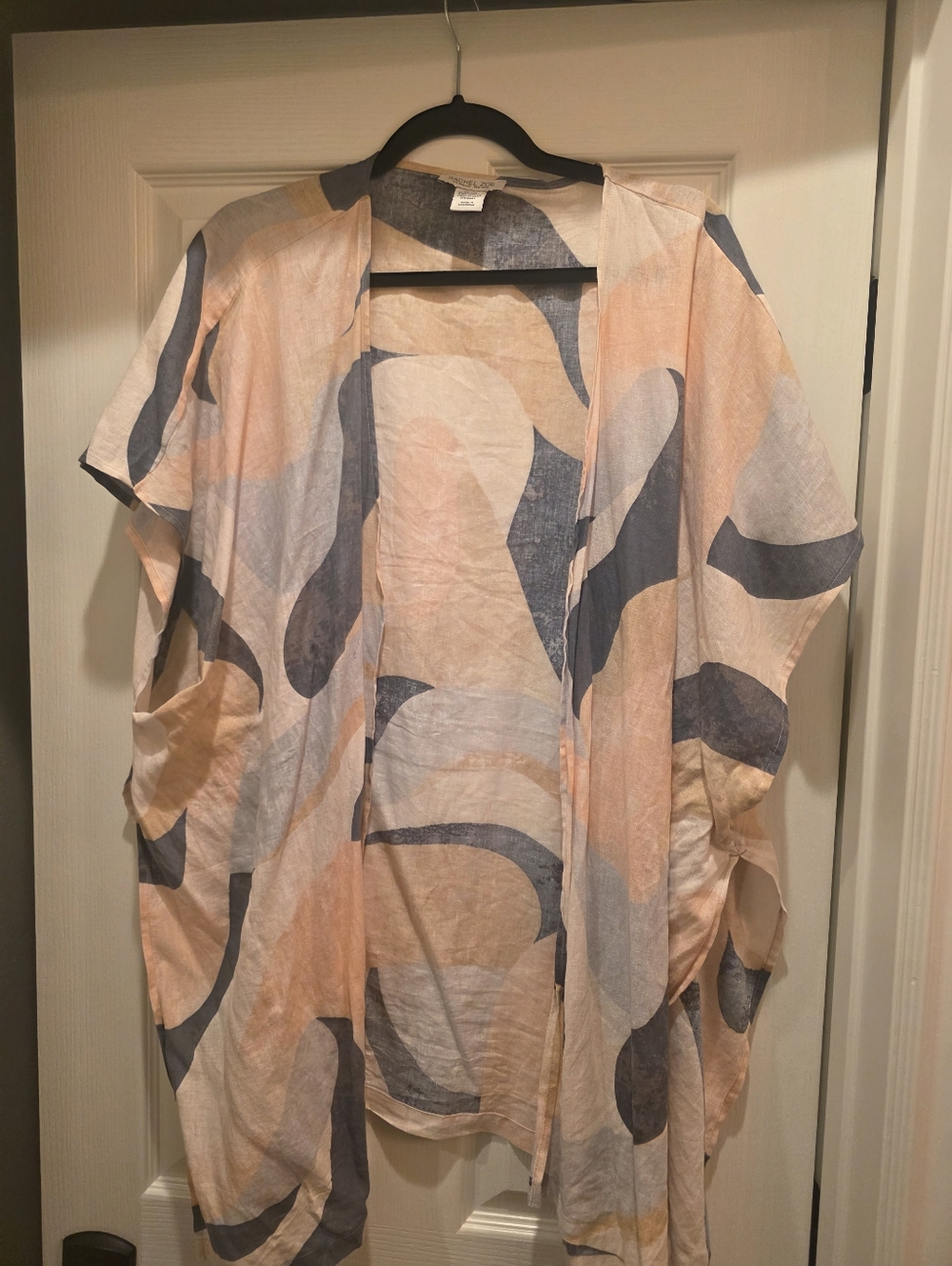 Rachel Zoe Abstract Print Open Front Kimono Cardigan Blush Blue Lightweight